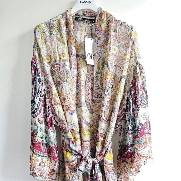 New With Tag Zara Long Pasley-Style Printed Belted Kimono Blogger Fav NWT Medium - Picture 8 of 12